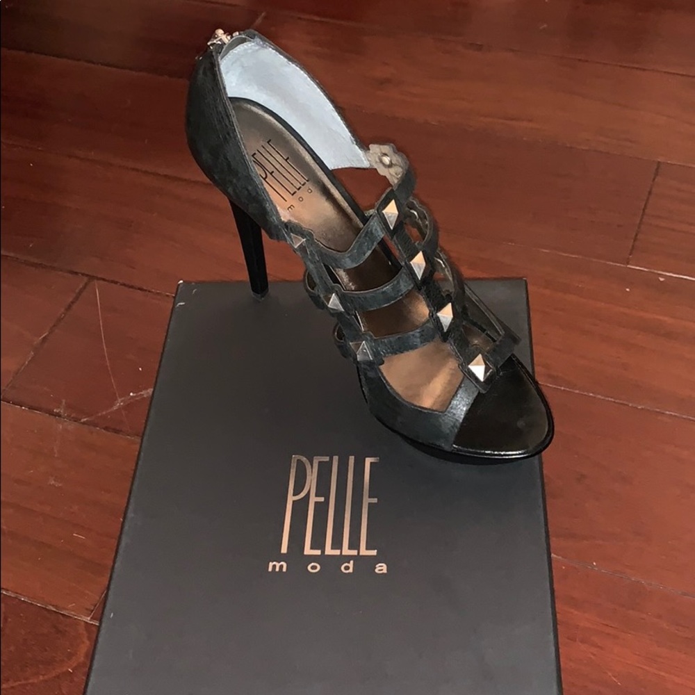 Black Pelle Moda Heels silver  spikes.